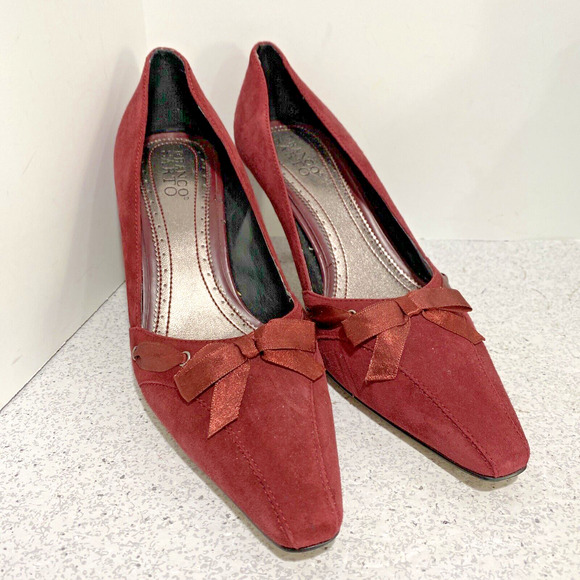 Franco Sarto Impala burgundy suede leather pumps high heels bow details US 8.5M - Picture 1 of 11